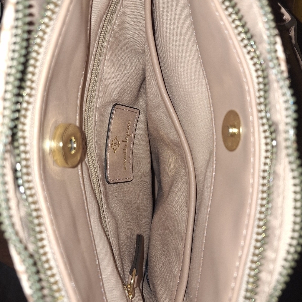 Neutral Monogram Tote Bag with Floral Charm - Picture 6 of 8